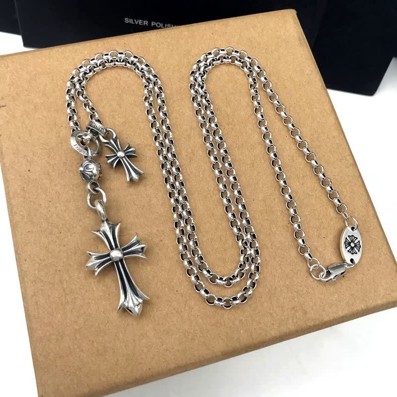 Chrome Hearts Silver Cross Pendant Necklace